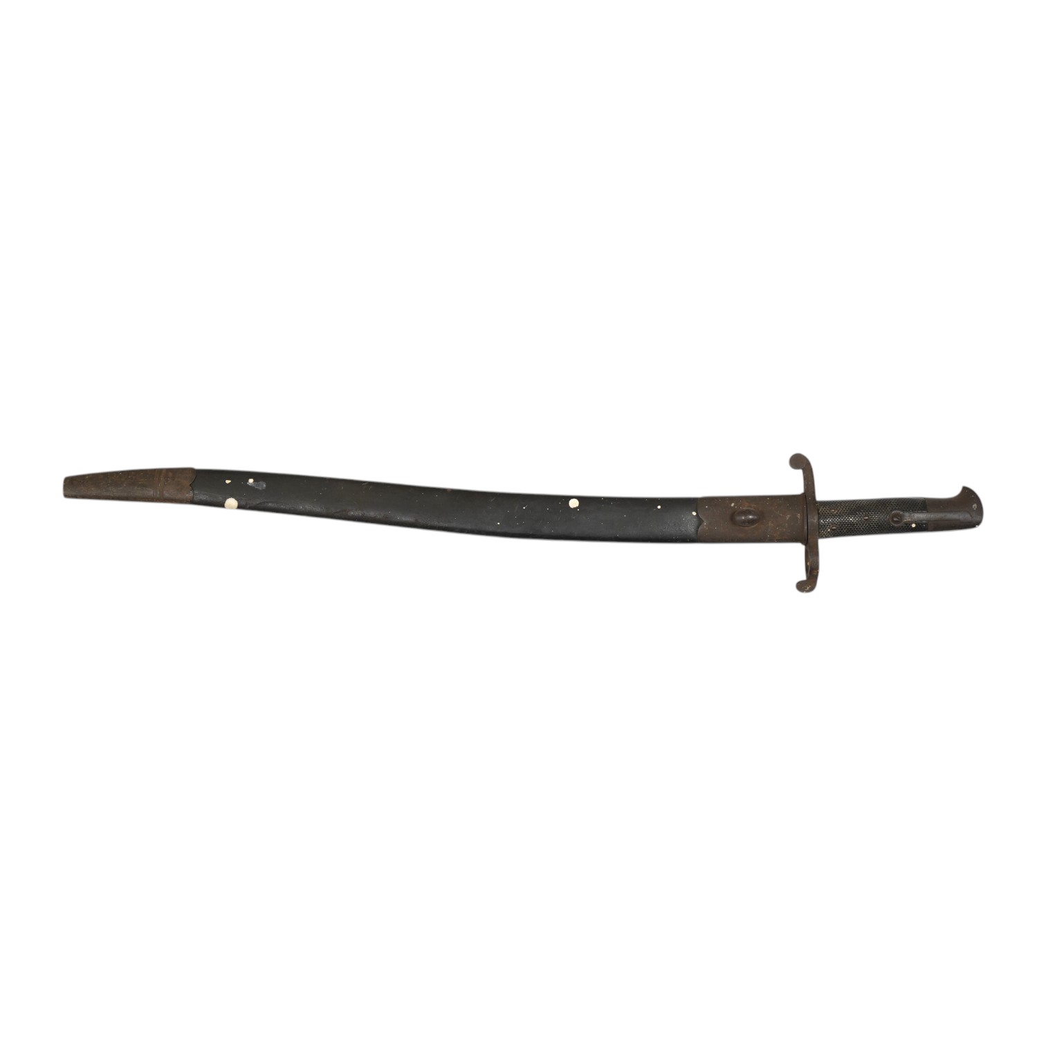 A Middlesex Rifle Volunteers bayonet, named to George Brooking, with regimental badge, owner’s name and initials, all on the blade, regulation Enfield hilt and iron mounted leather scabbard. Condition - fair.